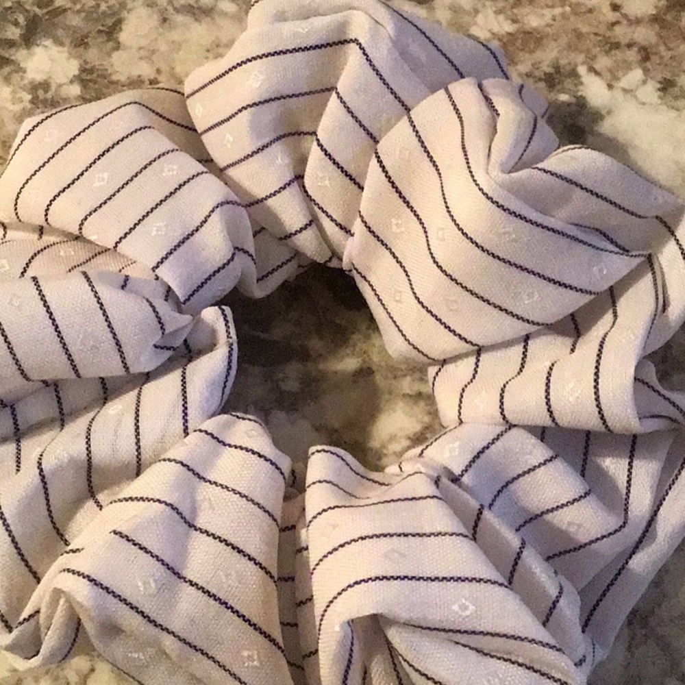 Navy blue white pinstripe Oxford shirt scrunchie